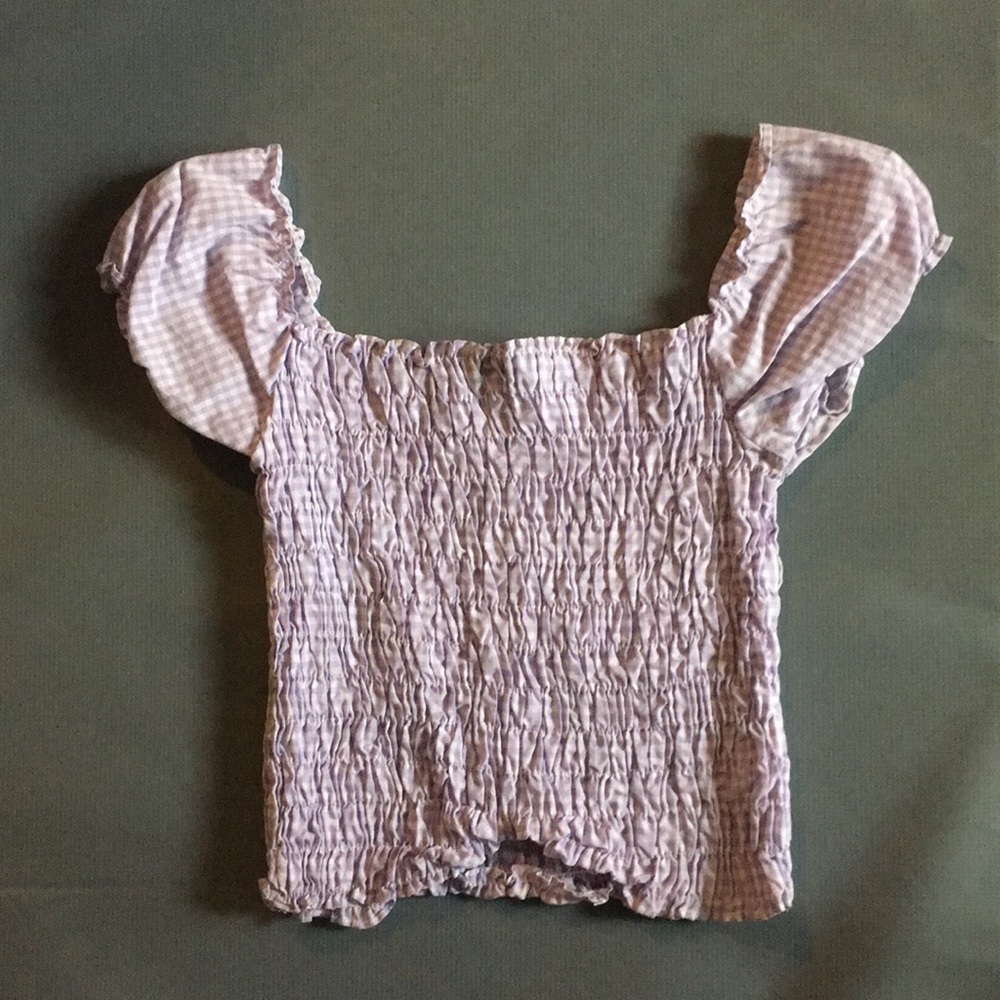 RETRO BENETTON lite purple peasant CROP top- Small